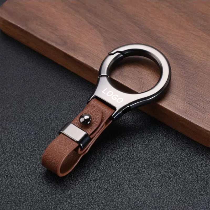 Solid Color Metal Leather Car Keychain