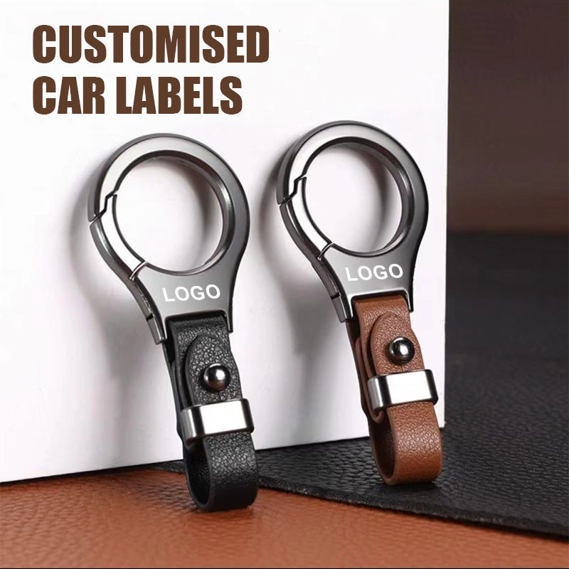 Solid Color Metal Leather Car Keychain