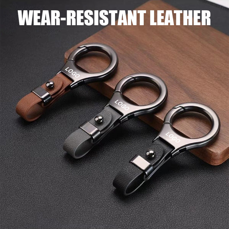 Solid Color Metal Leather Car Keychain