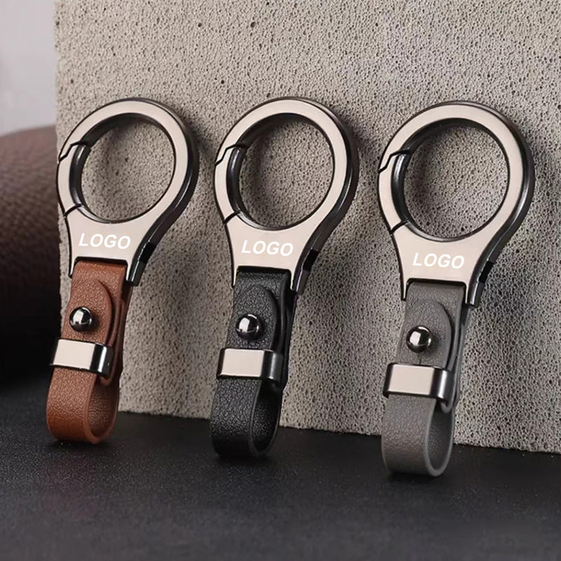 Solid Color Metal Leather Car Keychain