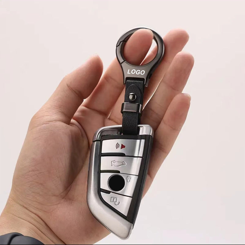 Solid Color Metal Leather Car Keychain