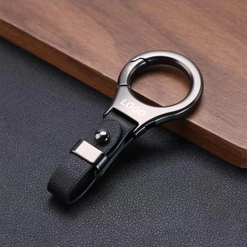 Solid Color Metal Leather Car Keychain