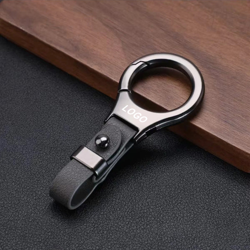 Solid Color Metal Leather Car Keychain